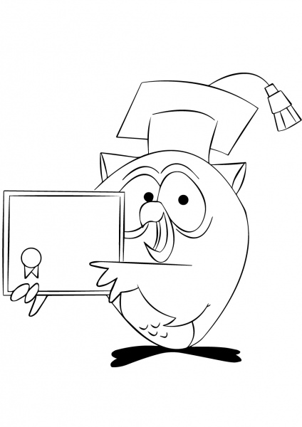 Cartoon Owl Holding Diploma coloring page image