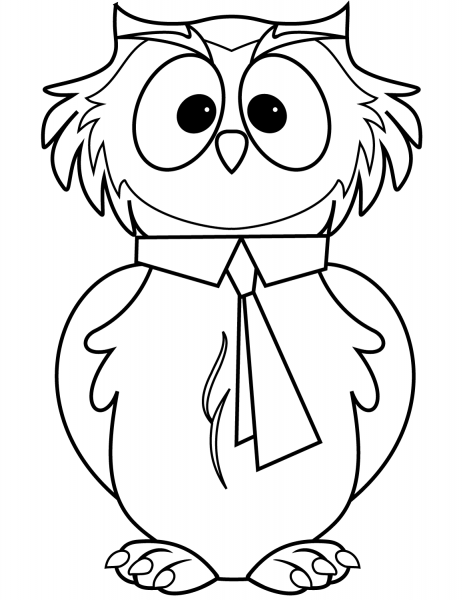 Cartoon Owl with Tie coloring page image