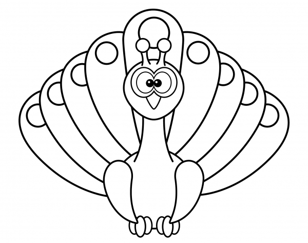 Cartoon Peacock coloring page image