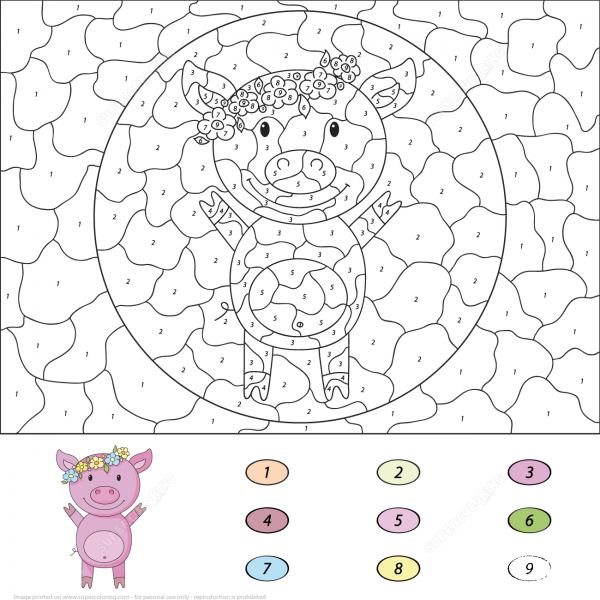 Cartoon Pig Color by Number image
