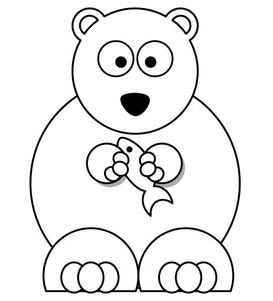 Cartoon Polar Bear with Fish coloring page image