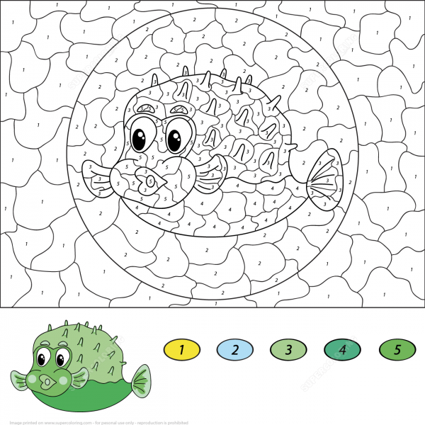 Cartoon Pufferfish Color by Number image