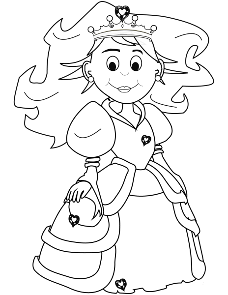 Cartoon Queen of Hearts coloring page image