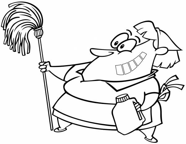 Cartoon Scrubwoman coloring page image