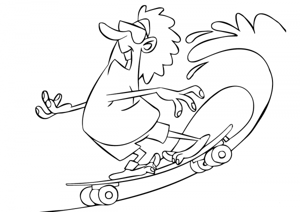 Cartoon Skateboarder Riding on Water coloring page image
