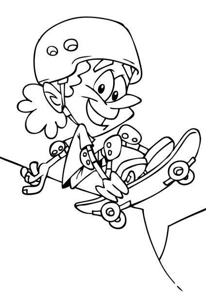 Cartoon Skateboarding Kid coloring page image