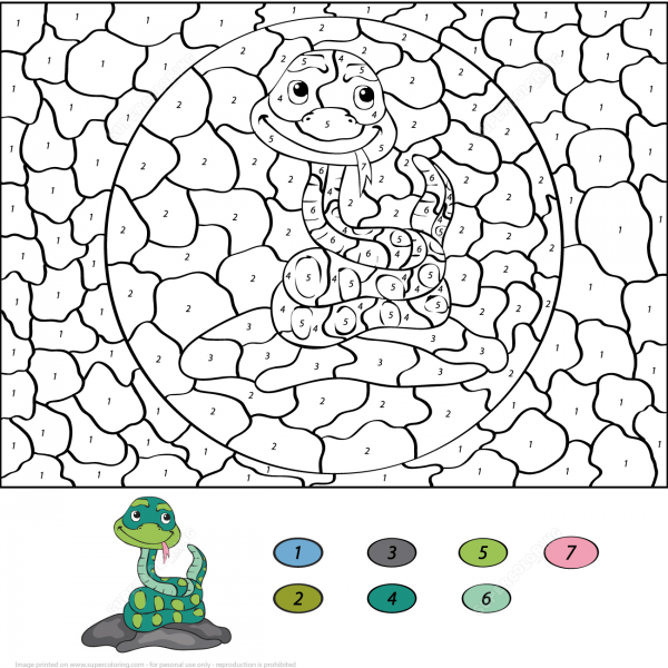 Cartoon Snake Color by Number image