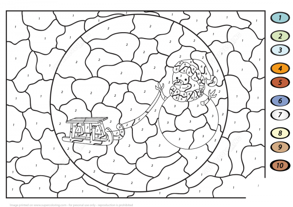 Cartoon Snowman with Sledge Color by Number image