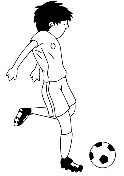 Cartoon Soccer Player Kicking Ball coloring page image
