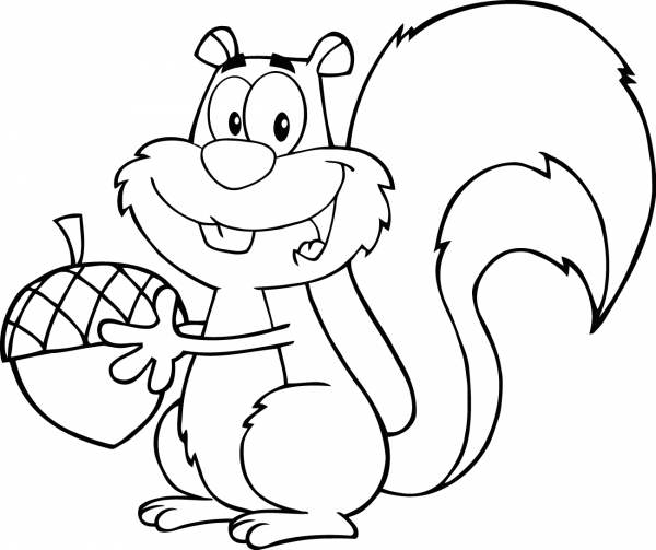Cartoon Squirrel Holding An Acorn coloring page image