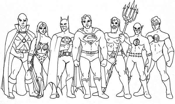 Cartoon Style Justice League coloring page image
