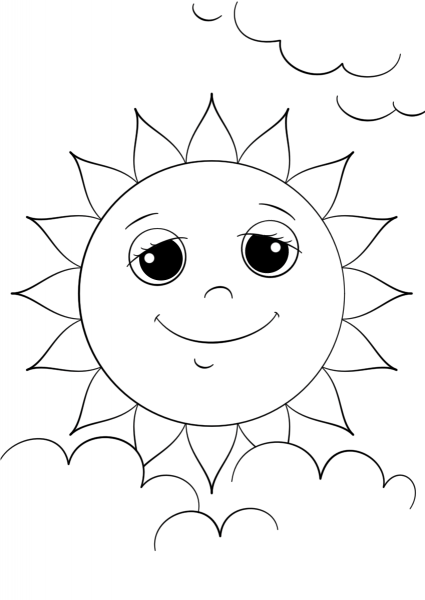 Cartoon Sun Character coloring page image