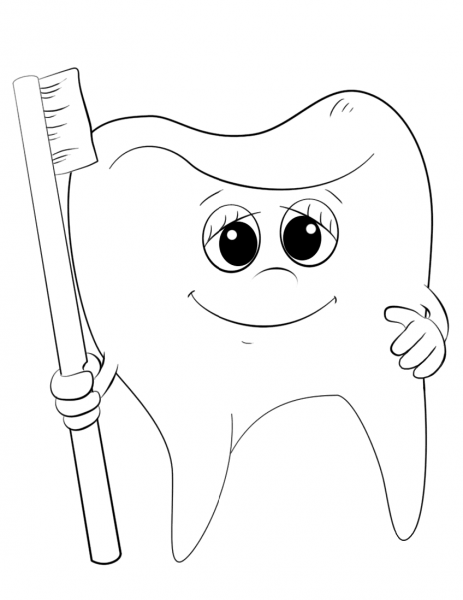Cartoon Tooth and Toothbrush coloring page image
