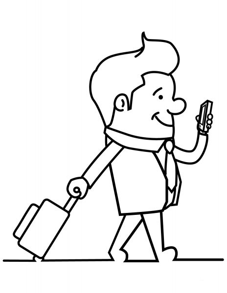 Cartoon Traveller Checking His Route coloring page image