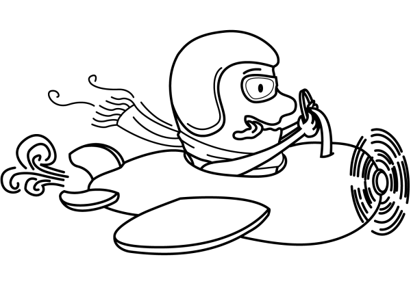 Cartoon Traveller Flying a Plane coloring page image