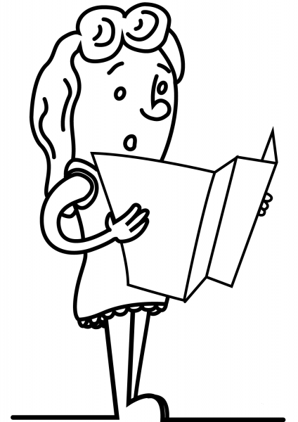 Cartoon Traveller Lady Looking at the Map coloring page image
