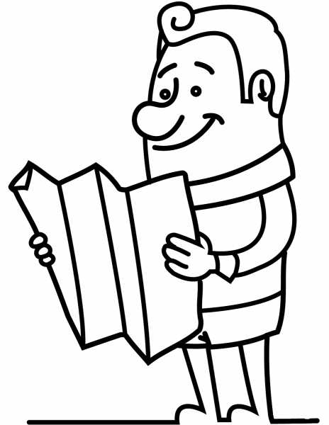 Cartoon Traveller Looking at the Map coloring page image