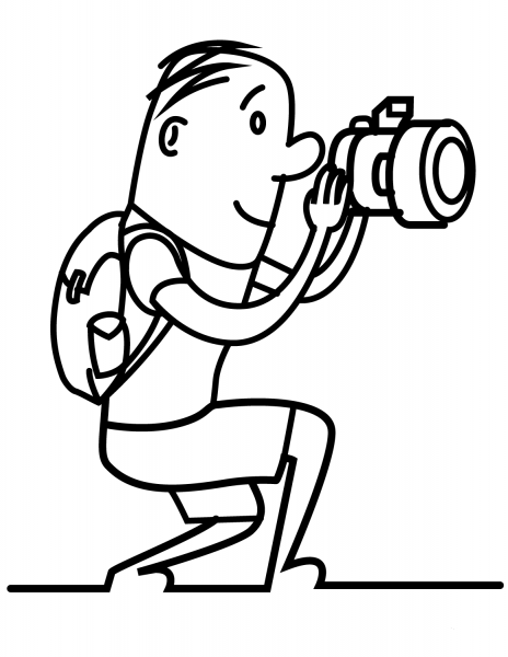 Cartoon Traveller Taking Picture coloring page image