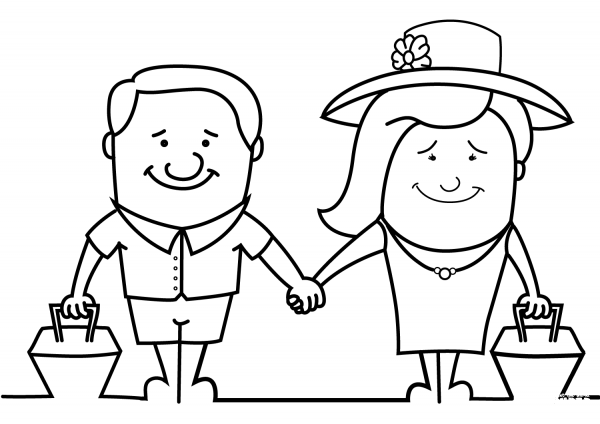 Cartoon Travellers Happy Couple coloring page image