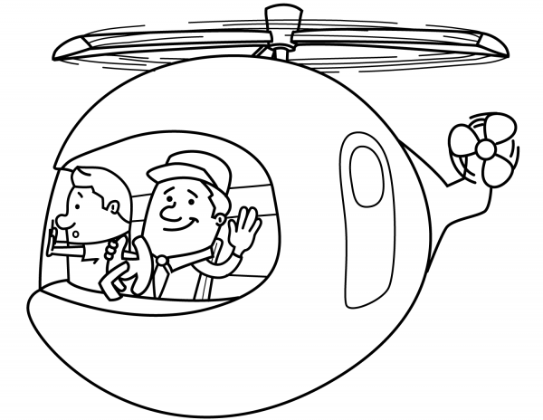 Cartoon Travellers in Helicopter coloring page image