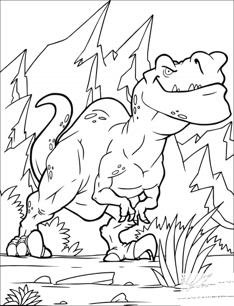 Cartoon Tyrannosaur coloring page image