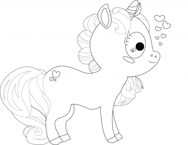 Cartoon Unicorn coloring page image