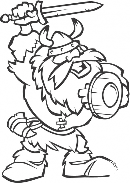 Cartoon Viking with Sword coloring page image
