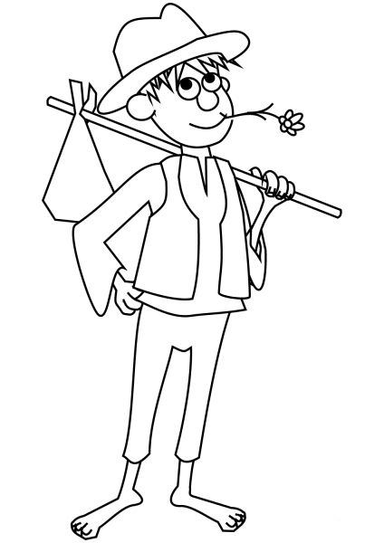 Cartoon Village Boy coloring page image