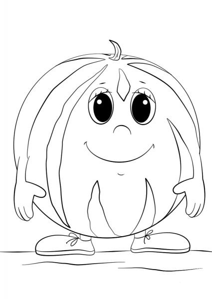 Cartoon Watermelon Character coloring page image
