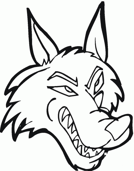 Cartoon wolf head coloring page image