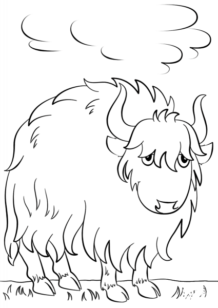 Cartoon Yak coloring page image