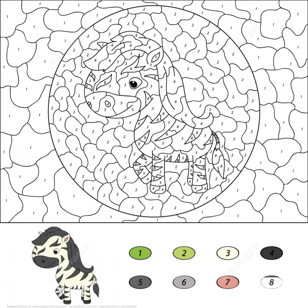 Cartoon Zebra Color by Number image