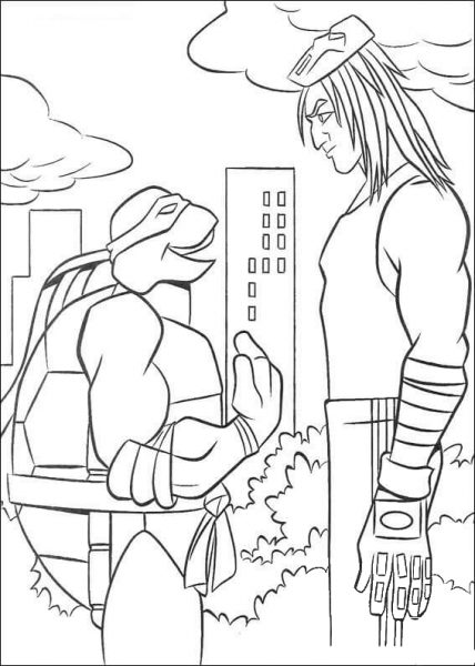Casey Jones is talking with ninja turtle coloring page image
