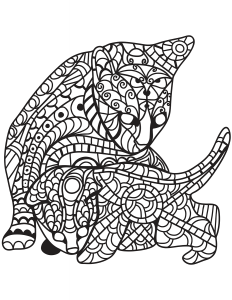 Cat and Kitten in Zentangle Style coloring page image