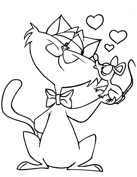 Cat and Mouse coloring page image