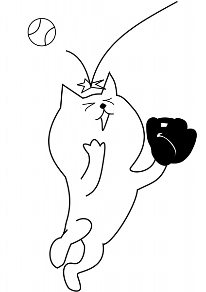 Cat as a Baseball Catcher coloring page image