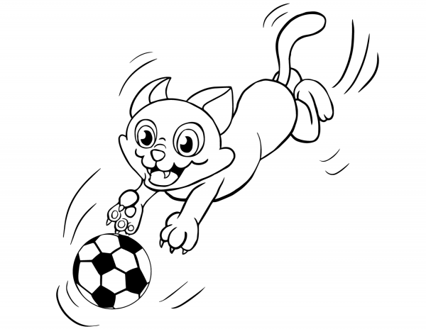 Cat Chasing the Ball coloring page image