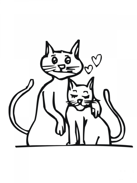 Cat Couple in Love coloring page image