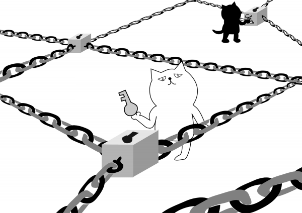 Cat in Block Chain coloring page image