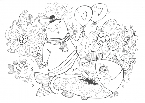 Cat is Going on a Date coloring page image