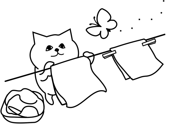 Cat is Hanging out Clothes coloring page image