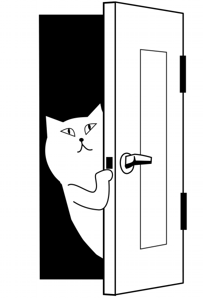 Cat Opens the Door coloring page image