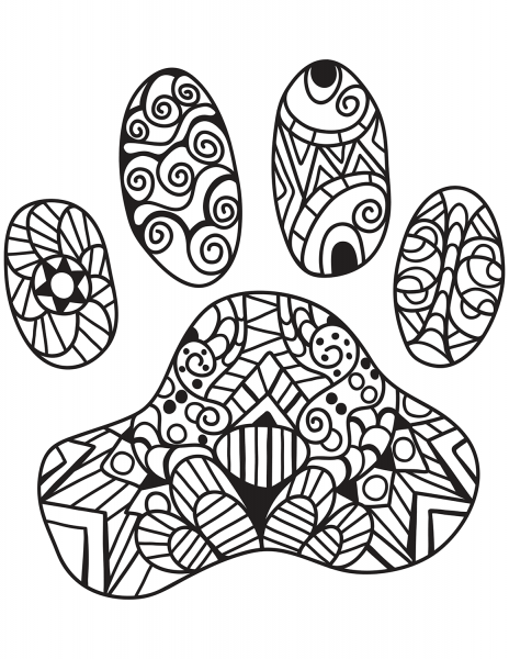 Cat Paw Print Zentangle coloring page image