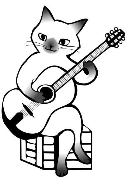Cat Playing a Guitar coloring page image