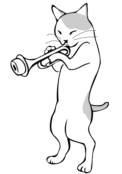 Cat Playing a Trumpet coloring page image