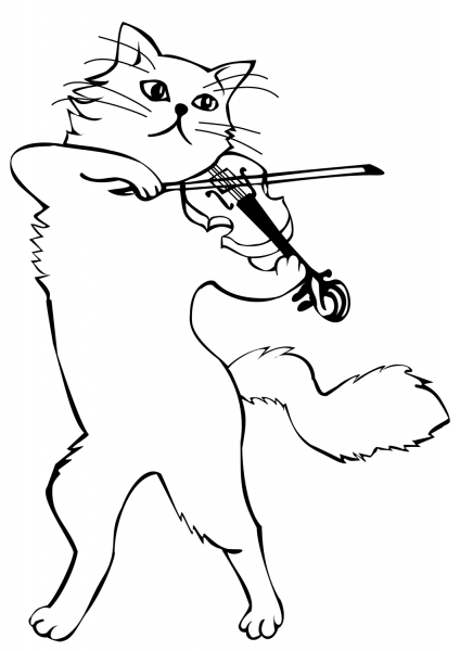 Cat Playing a Violin coloring page image