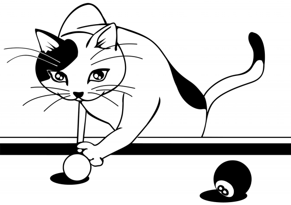 Cat Playing Billiards coloring page image