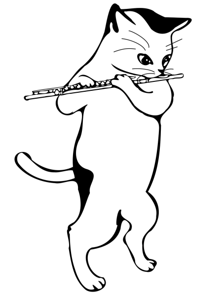 Cat Playing Flute coloring page image