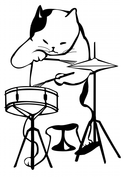 Cat the Drummer coloring page image