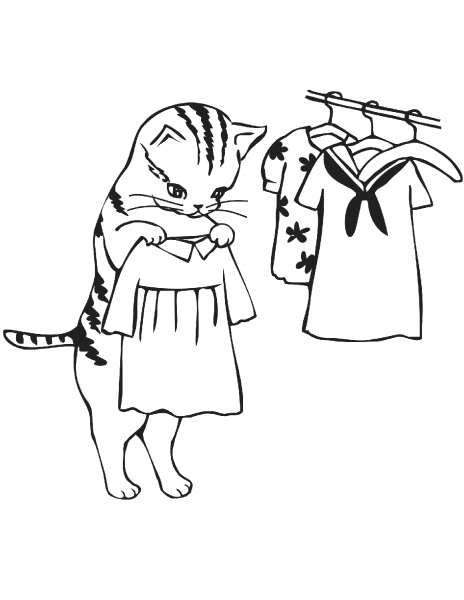 Cat Trying Clothes coloring page image